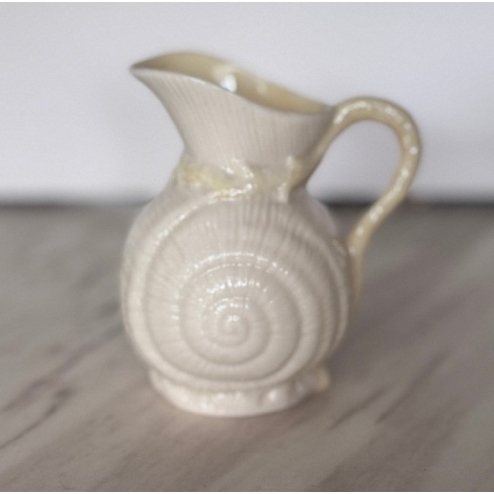 Belleek Neptune Shell Creamer Pitcher Parian China Irish Porcelain Ivory Yellow